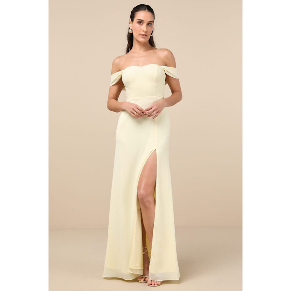 Lulus Magical Magnetism Pale Yellow Off-the-shoulder Maxi Dress - Size S